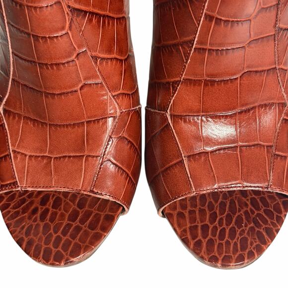Escada Croc Embossed Leather Ankle Booties Rust Brown Italy Back Zip EU 40 - Picture 4 of 14